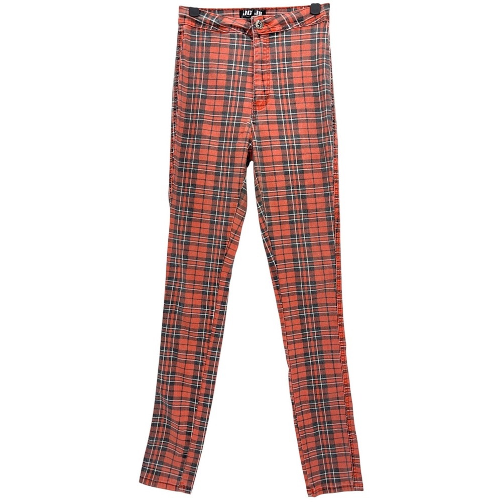 JC & JQ Orange Plaid Skinny Pants M High Rise Stretch Tartan